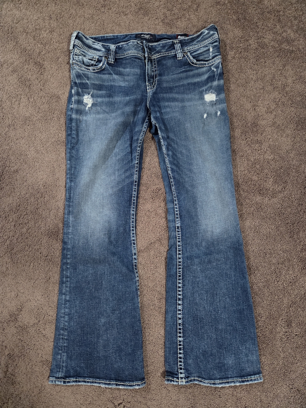 Silver Suki Jeans Medium Blue Flare with Distressed Detail